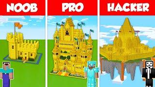 GOLD CASTLE BASE HOUSE BUILD CHALLENGE - NOOB vs PRO vs HACKER / Minecraft Battle Animation