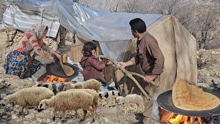 The adventurous day of the nomadic family  From herding to baking traditional bread in the mountains