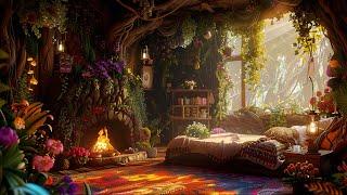Dreamy TreeHouse in the Cozy Spring Forest Enhanted Music & Soft Fire ~ Relax, Focus, Study