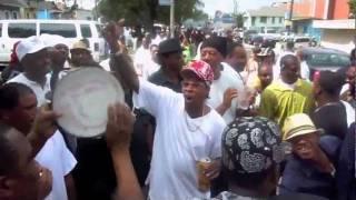 Mardi Gras Indians singing, dancing and celebrating the life of the late Big Chief Lionel Delpit.