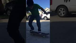 Sean does an Ollie on his new board.