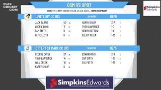 East Devon Youth CL - EDYCL U13 Plate- Semi Final - Ottery St Mary CC U13 v Upottery CC U13