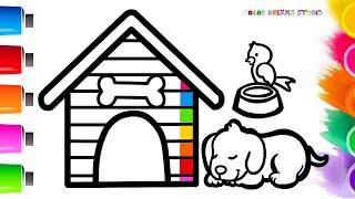 How to Draw a Dog House and a Bird | Drawing, Coloring & Painting