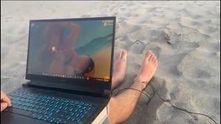 Playing osu! at the beach