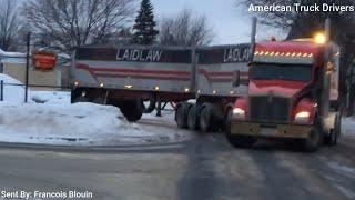 Amazing truck driver blind side backing a set of B trains