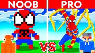 NOOB vs PRO: SPIDERMAN STATUE HOUSE Build Challenge in Minecraft!