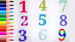 beautiful drawing and painting Numbers from 1 to 9
