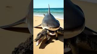 Акула схватила крокодила и тащит в море #fishing
