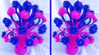 Guldasta Craft Ideas/Plastic Bottle Flower Vase/Guldasta Banane ka tarika /wool