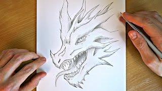 How to Draw a Dragon Head | Realistic Dragon Head Drawing | Step by Step Pencil Sketching 