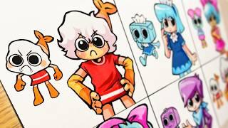 Drawing Dandy's World but Human - Toons VS Human [ROBLOX] #01 Poppy, Boxten, Shrimpo, Tisha