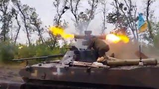 Ukraine Forces fire a 9M113 Konkurs anti-tank missile mounted atop a BMD-2 airborne Infantry Fighter