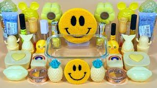 YELLOW SMILE SLIME  Mixing yellow Makeup Glitter and Beads into Clear Slime. ASMR Slime triggers.