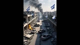 Iran war Torn Street with Israeli Flags and Smoke #military #travel #army #animation️
