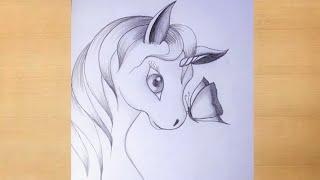 pencildrawing of unicorn with butterfly/how to draw horse