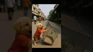 Poor puppy hit by a angry man because puppy freed the all parrots from his cage #cartoon