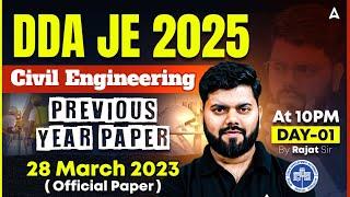 DDA JE Vacancy 2025 Civil Engineering | Previous Year Questions Day-1 | Official Paper By Rajat Sir