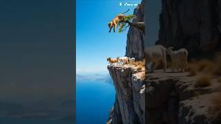  Leopard’s Dangerous Leap vs. Fearless Goats on the Cliff!️표범의 위험한 도약 대 두려움 없는 염소. #shorts #goat