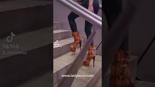 WALKING IN SUPER HIGH HEELS BY TAJNASHOES AND LEATHER LEGGINGS