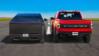 Tesla Cybertruck v F-150 Raptor R: DRAG RACE