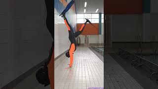 Handstand with wetsuit, scuba mask, and diving fins [Frogwoman Kara] #wetsuit #scuba #fins