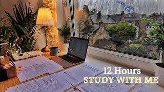 LIVE | 12 HOUR STUDY WITH ME on RAINY DAY | RAIN Sound, Background noise, 10-min Break, No music