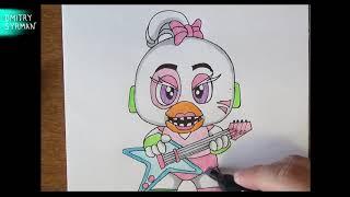 Как нарисовать Глэмрок Чику, Фанко, Фнаф 9, How to draw Glamrock Chica, Funko