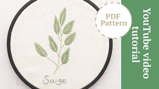 Garden herbs pattern, hand embroidery for beginners,  sage. Вышивка садовых трав гладью, шалфей