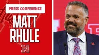 Nebraska football coach Matt Rhule takes the main podium at the 2023 Big Ten Media Days in Indy