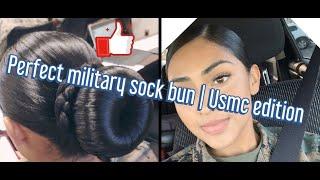 How to get that PERFECT MILITARY HAIR BUN with super long hair! How to do a sock bun. :)