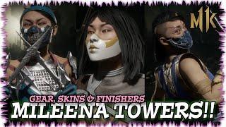 MILEENA GEAR & SKINS!! All Character Tower Reward Loadouts & Finishers!! Mortal Kombat 11