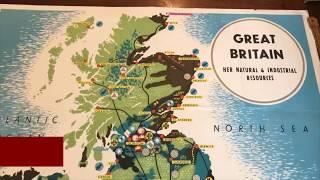 Pictorial map Great Britain Industry Products 1955 wonderful poster size map ships food textiles U.K