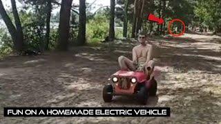 Fun on a Homemade Electric Vehicle. машина из гироскутера своими руками на покатушках