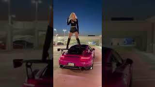 Would you let her stand on your car#shorts #luxury #car #girl