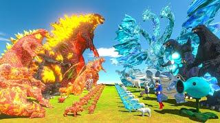 Team Fire + Thermonuclear Godzilla VS King Ghidorah + Team Ice - Animal Revolt Battle Simulator