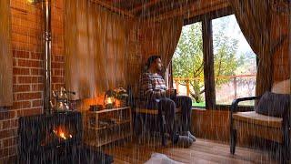 Caught in Heavy Rain in a Wooden House with My Dog - ASMR