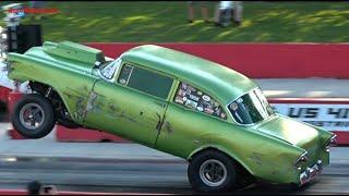 Up in the Air Wildest Tri-Five Chevy Gassers - Wheelstanders in Full Flight Mode