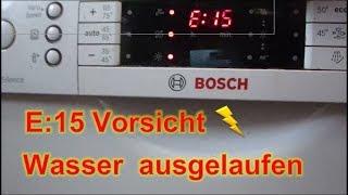 Code E15 bei der Spülmaschine, Waschmaschine. Wasser ausgelaufen. Elektrischer Schlag