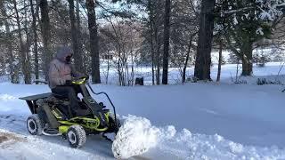 Ryobi Electric Riding Lawnmower with Snowplow Attachment