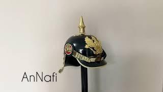 AnNafi® WWI & WWII German PICKELHAUBE Hessen Spike Helmet | Leather Prussian Bavarian Brass Helmet