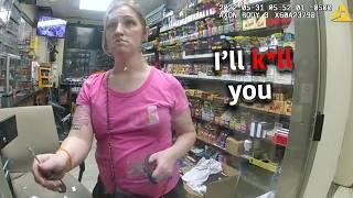 Bratty karen jumps behind the counter & challenges police‍‍