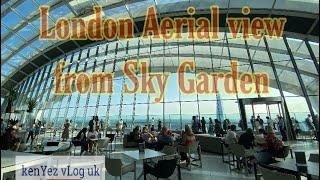 London Aerial view from Sky Garden and sky garden Indoor scene.