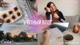 26 ||УЮТНЫЙ ВЛОГ: вязание, рутина в Сербии, учу новый язык, разминка для спины  Каркас из бутылки?