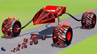 Big & Small Spider Tesla Ramp Glow Stripes Thorns Monster Truck McQueen vs Thomas Train BeamNG.Drive