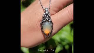 Ethiopian opal sterling silver handmade wire wrapped pendant by ZDArtisanJewelry Etsy