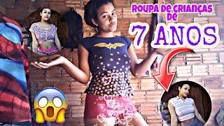 Experimentando roupas de crianças de 7 anos !!