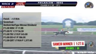 2024 Sep 14 | R02 - PHILRACOM-RBHS CLASS 4 (22-27) | GAMEIR WINNER (1) [1:27.6]