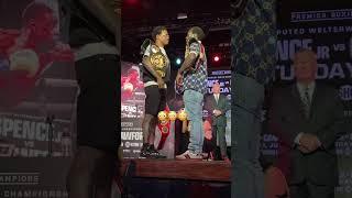 Bud Crawford Touches Spence’s Belts During Face-Off  #boxing #spencecrawford