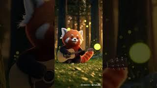 "Firefly Serenade: A Red Panda’s Acoustic Melody"