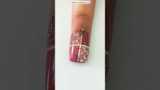 Simple Nails Art Design Sparkles stones and ribbons #nailartdesigns #nailsart#nailspro